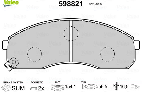 Valeo 598821 - Kit de plaquettes de frein, frein à disque cwaw.fr