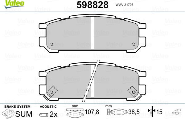 Valeo 598828 - Kit de plaquettes de frein, frein à disque cwaw.fr