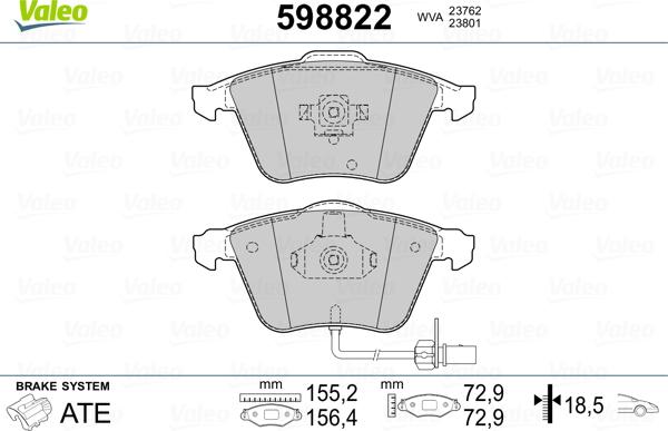 Valeo 598822 - Kit de plaquettes de frein, frein à disque cwaw.fr