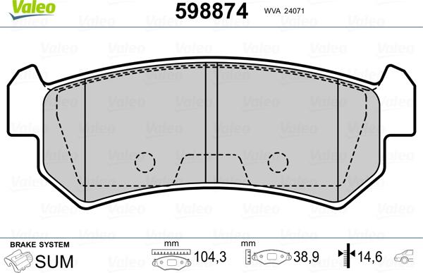 Valeo 598874 - Kit de plaquettes de frein, frein à disque cwaw.fr