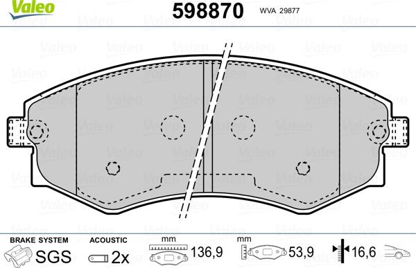 Valeo 598870 - Kit de plaquettes de frein, frein à disque cwaw.fr