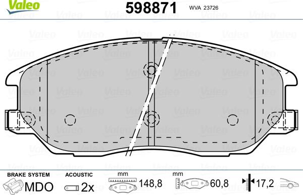 Valeo 598871 - Kit de plaquettes de frein, frein à disque cwaw.fr