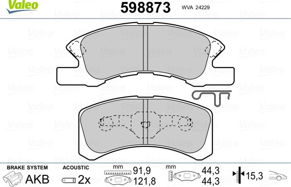 Valeo 598873 - Kit de plaquettes de frein, frein à disque cwaw.fr