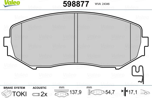 Valeo 598877 - Kit de plaquettes de frein, frein à disque cwaw.fr