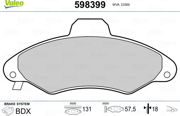 Valeo 598399 - Kit de plaquettes de frein, frein à disque cwaw.fr