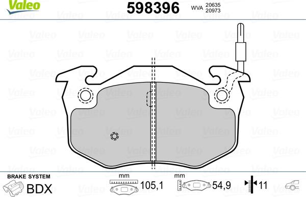 Valeo 598396 - Kit de plaquettes de frein, frein à disque cwaw.fr