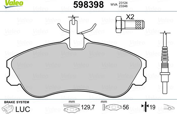 Valeo 598398 - Kit de plaquettes de frein, frein à disque cwaw.fr