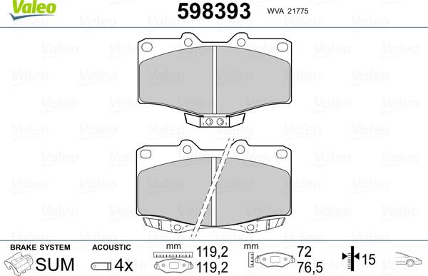 Valeo 598393 - Kit de plaquettes de frein, frein à disque cwaw.fr