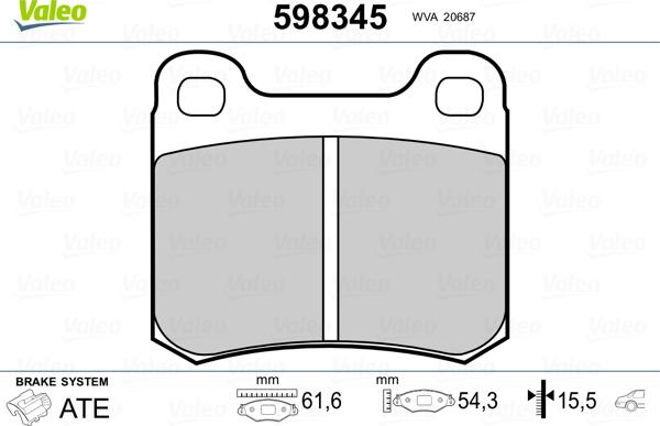 Valeo 598345 - Kit de plaquettes de frein, frein à disque cwaw.fr