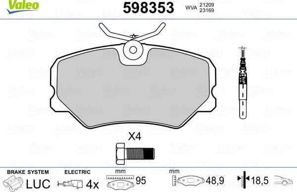 Valeo 598353 - Kit de plaquettes de frein, frein à disque cwaw.fr