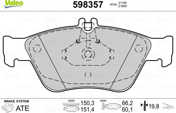 Valeo 598357 - Kit de plaquettes de frein, frein à disque cwaw.fr