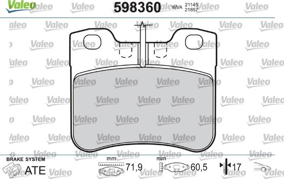 Valeo 598360 - Kit de plaquettes de frein, frein à disque cwaw.fr