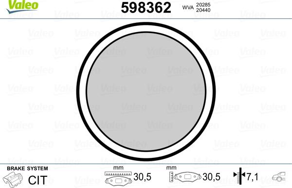 Valeo 598362 - Kit de plaquettes de frein, disque de frein de stationnement cwaw.fr