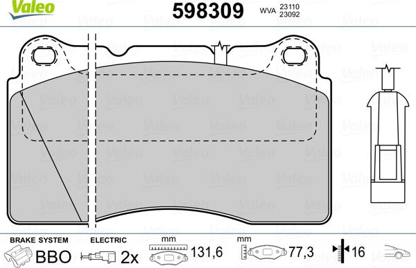 Valeo 598309 - Kit de plaquettes de frein, frein à disque cwaw.fr