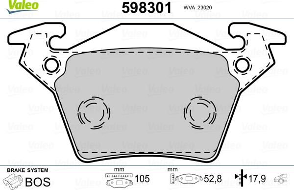 Valeo 598301 - Kit de plaquettes de frein, frein à disque cwaw.fr