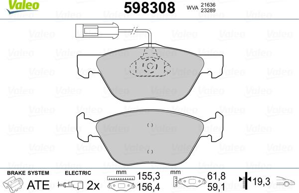 Valeo 598308 - Kit de plaquettes de frein, frein à disque cwaw.fr