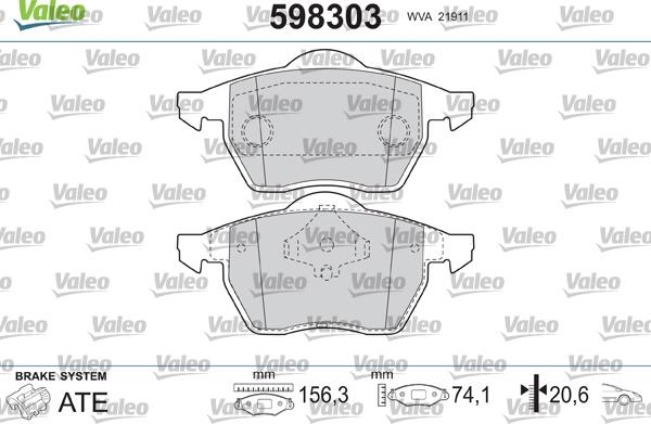 Valeo 598303 - Kit de plaquettes de frein, frein à disque cwaw.fr