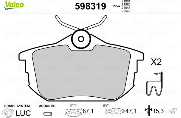 Valeo 598319 - Kit de plaquettes de frein, frein à disque cwaw.fr