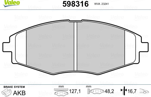 Valeo 598316 - Kit de plaquettes de frein, frein à disque cwaw.fr