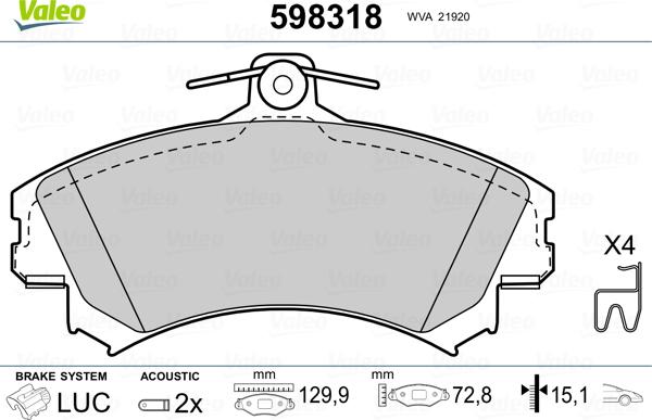 Valeo 598318 - Kit de plaquettes de frein, frein à disque cwaw.fr