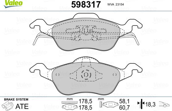 Valeo 598317 - Kit de plaquettes de frein, frein à disque cwaw.fr