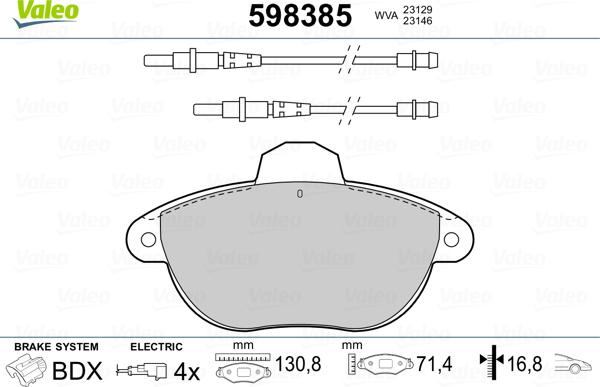 Valeo 598385 - Kit de plaquettes de frein, frein à disque cwaw.fr