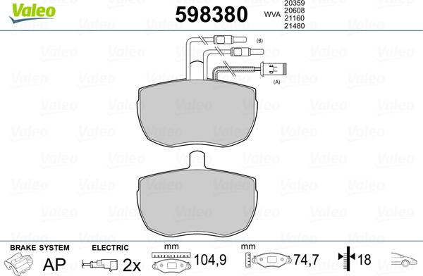 Valeo 598380 - Kit de plaquettes de frein, frein à disque cwaw.fr