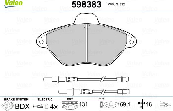 Valeo 598383 - Kit de plaquettes de frein, frein à disque cwaw.fr