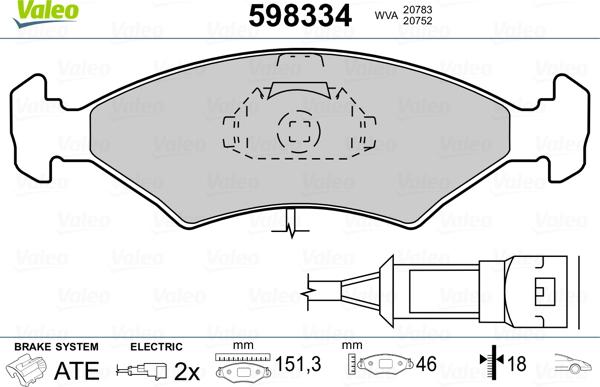 Valeo 598334 - Kit de plaquettes de frein, frein à disque cwaw.fr