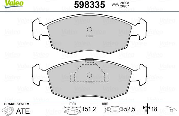 Valeo 598335 - Kit de plaquettes de frein, frein à disque cwaw.fr