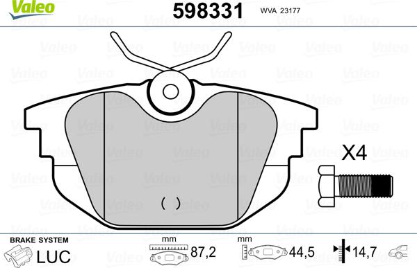 Valeo 598331 - Kit de plaquettes de frein, frein à disque cwaw.fr