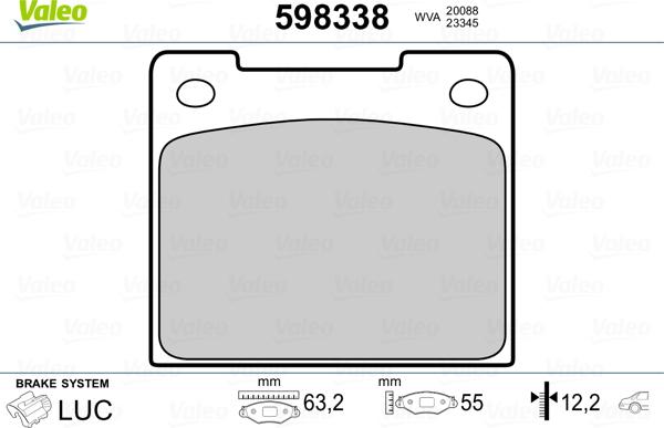 Valeo 598338 - Kit de plaquettes de frein, frein à disque cwaw.fr