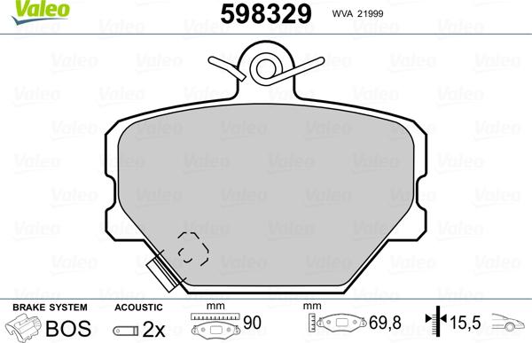 Valeo 598329 - Kit de plaquettes de frein, frein à disque cwaw.fr