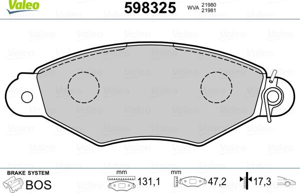 Valeo 598325 - Kit de plaquettes de frein, frein à disque cwaw.fr