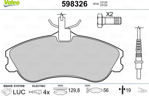 Valeo 598326 - Kit de plaquettes de frein, frein à disque cwaw.fr