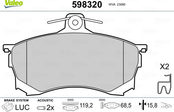 Valeo 598320 - Kit de plaquettes de frein, frein à disque cwaw.fr