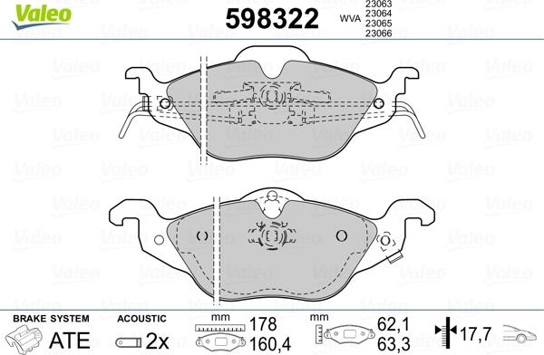 Valeo 598322 - Kit de plaquettes de frein, frein à disque cwaw.fr