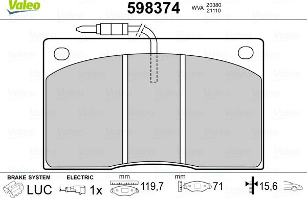 Valeo 598374 - Kit de plaquettes de frein, frein à disque cwaw.fr