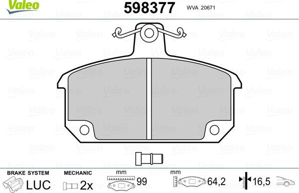 Valeo 598377 - Kit de plaquettes de frein, frein à disque cwaw.fr