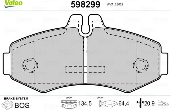 Valeo 598299 - Kit de plaquettes de frein, frein à disque cwaw.fr