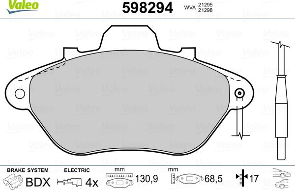 Valeo 598294 - Kit de plaquettes de frein, frein à disque cwaw.fr