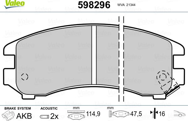 Valeo 598296 - Kit de plaquettes de frein, frein à disque cwaw.fr