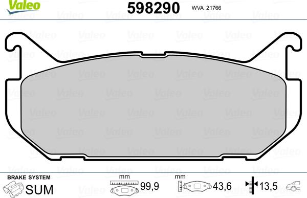 Valeo 598290 - Kit de plaquettes de frein, frein à disque cwaw.fr