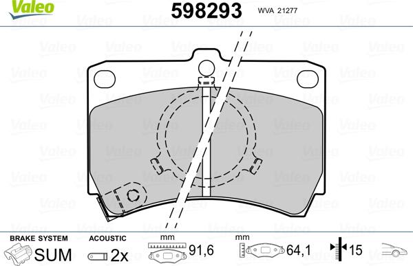 Valeo 598293 - Kit de plaquettes de frein, frein à disque cwaw.fr