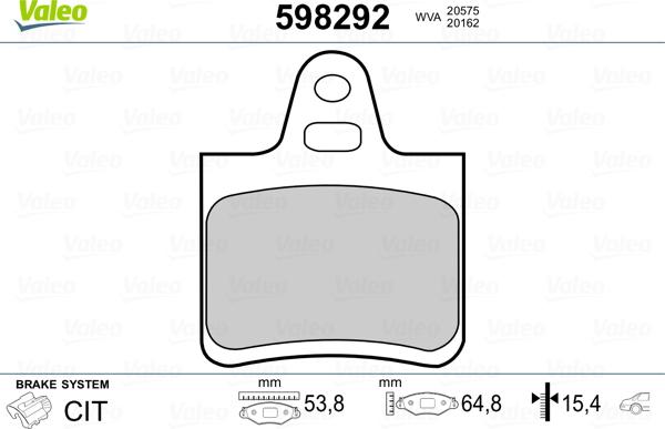 Valeo 598292 - Kit de plaquettes de frein, frein à disque cwaw.fr