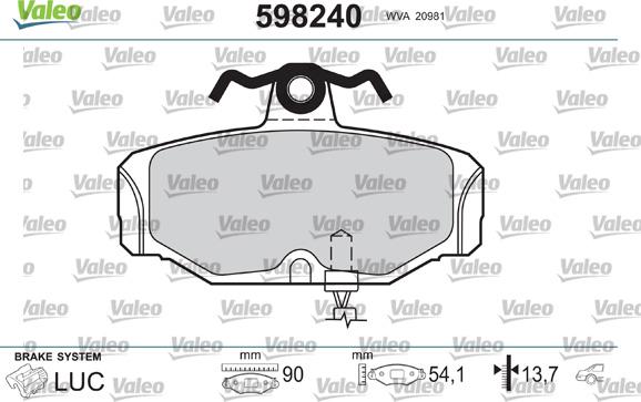 Valeo 598240 - Kit de plaquettes de frein, frein à disque cwaw.fr