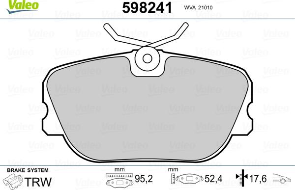 Valeo 598241 - Kit de plaquettes de frein, frein à disque cwaw.fr