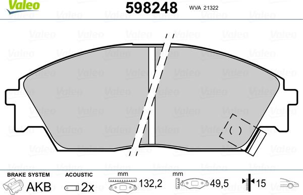 Valeo 598248 - Kit de plaquettes de frein, frein à disque cwaw.fr