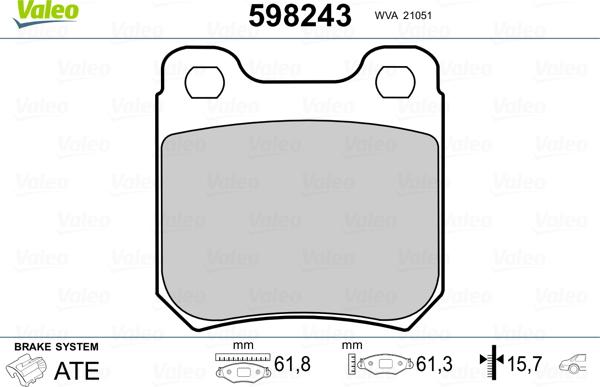 Valeo 598243 - Kit de plaquettes de frein, frein à disque cwaw.fr