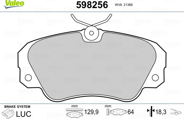 Valeo 598256 - Kit de plaquettes de frein, frein à disque cwaw.fr